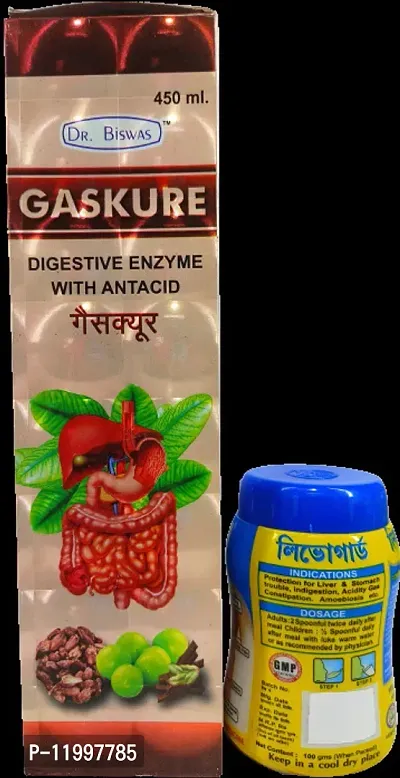 GASKURE DIGESTIVE ENMZYME  WITH ANTACID syrup and LIVOGUARD for,LIVER  DIGESTIVE DISORDER-thumb3