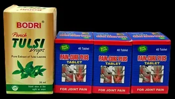 Panch TULSI Drop and PAIN-CURE PLUS TABLET FOR IMMUNITY BOOSTER,JOINT PAIN,INJURY PAIN,RHEUMATOID ARTHRITIS,SCIATICA,MUSCLE PAIN|PACK OF 4|-thumb1