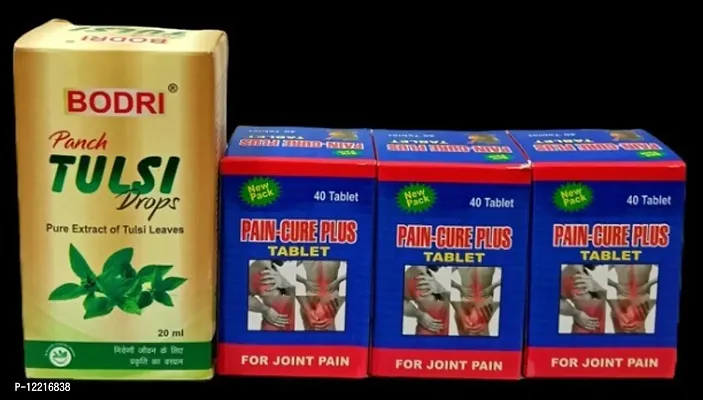Panch TULSI Drop and PAIN-CURE PLUS TABLET FOR IMMUNITY BOOSTER,JOINT PAIN,INJURY PAIN,RHEUMATOID ARTHRITIS,SCIATICA,MUSCLE PAIN|PACK OF 4|-thumb2