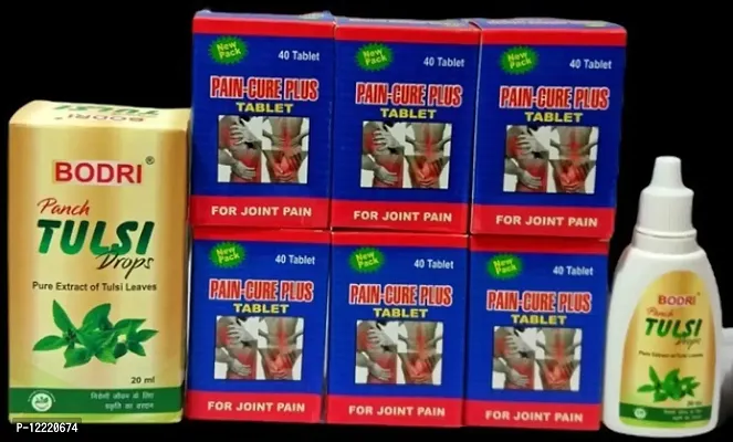 Panch TULSI Drop and PAIN-CURE PLUS TABLET FOR IMMUNITY BOOSTER,JOINT PAIN,INJURY PAIN,RHEUMATOID ARTHRITIS,SCIATICA,MUSCLE PAIN|PACK OF 7|