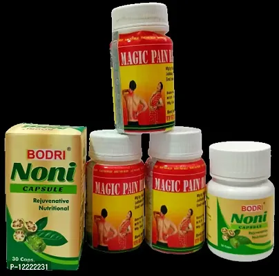NONI CAPSULES and MAGIC PAIN RELLEF TABLET FOR IMMUNITY BOOSTER,JOINT PAIN,INJURY PAIN,RHEUMATOID ARTHRITIS,SCIATICA,MUSCLE PAIN|PACK OF 4|