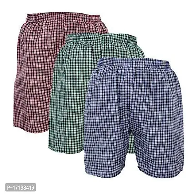 AWALA FASHION Men's Cotton Checkered Printed Boxers, Shorts, Multicolor Pack-of -3-thumb2