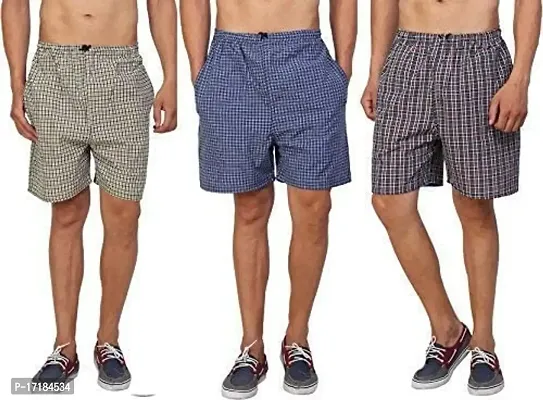 AWALA FASHION Men's Cotton Checkered Printed Boxers, Shorts, Multicolor Pack-of -3