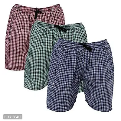 AWALA FASHION Men's Cotton Checkered Printed Boxers, Shorts, Multicolor Pack-of -3