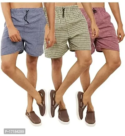 AWALA FASHION Men's Cotton Checkered Printed Boxers, Shorts, Multicolor Pack-of -3-thumb0