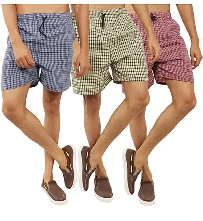 AWALA FASHION Men's Cotton Checkered Printed Boxers, Shorts, Multicolor Pack-of -3