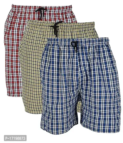 AWALA FASHION Men's Cotton Checkered Printed Boxers, Shorts,