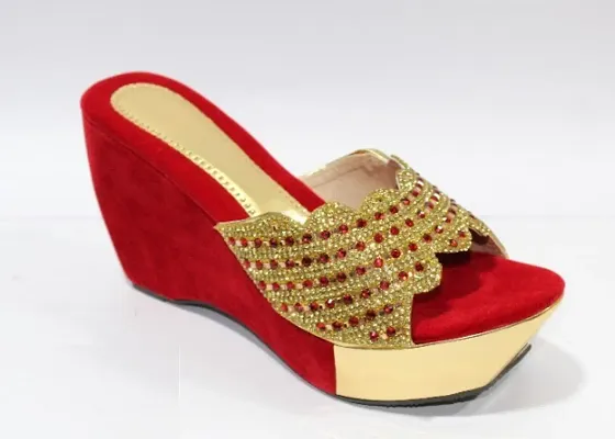 New Golden and Red Stone Platform Heels for Wedding and Bride