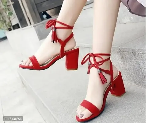 Womens Lace Up Red Block Heel Sandals-thumb0
