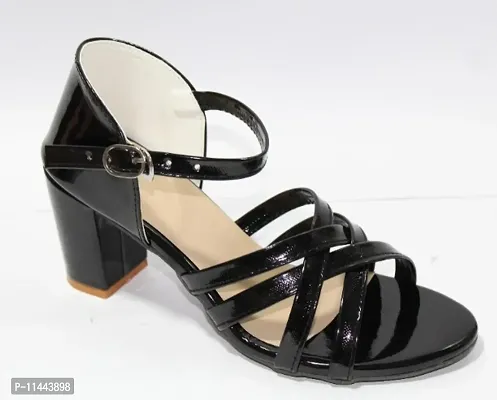 Stylish Black Ankle Strap Block Heel Sandal For Women  Girl-thumb0