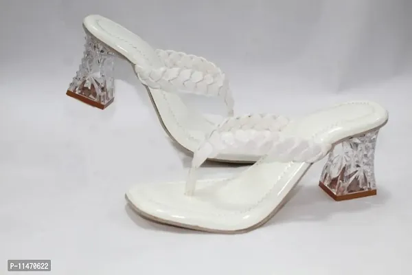 White Braid Design Block Heels Sandal for Women-thumb0