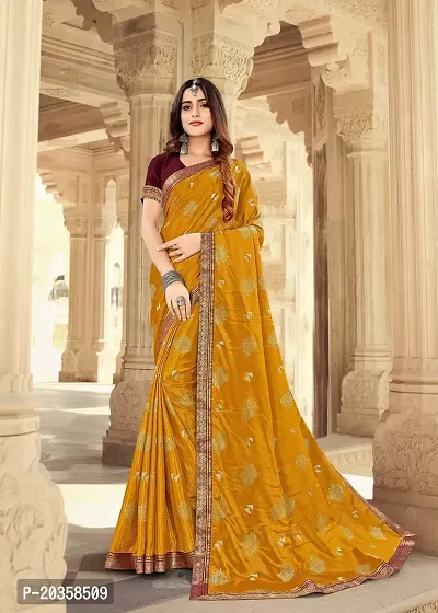 Shreeji Fashion Women's Saree With Blouse Piece (A mustard)-thumb3