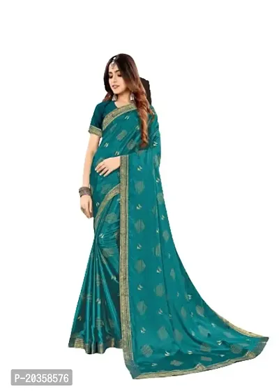 Shreeji Fashion Women's Saree With Blouse Piece (A petrol)