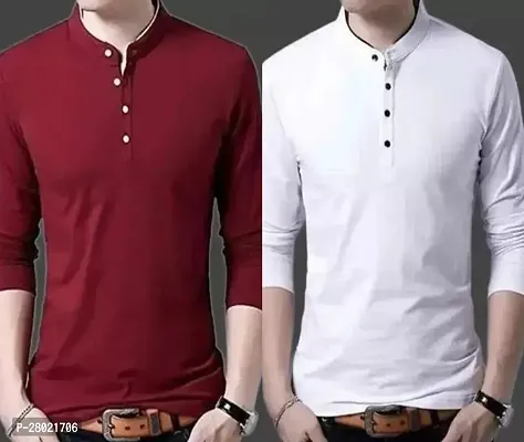 Stylish Multicoloured Cotton Blend Solid T-Shirt For Men Pack Of 2-thumb0