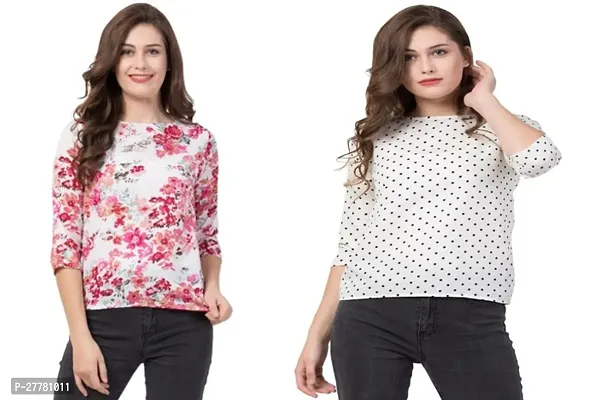 Elegant Crepe Printed Top For Women Pack Of 2-thumb0