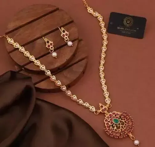 Brass American Diamond Pearl Necklace Sets