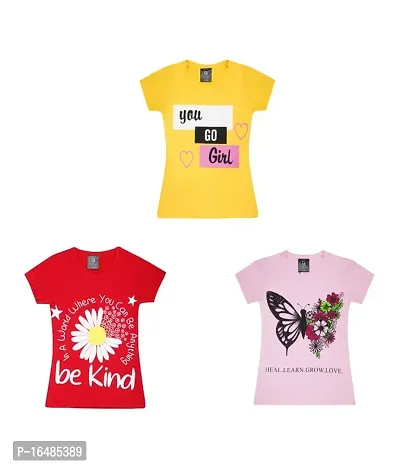 Dilva Girls Casual Cotton Half Sleeve Multicolor T-Shirt - P |DG PO3 010_Multi_P|