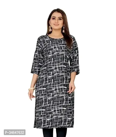 Stylish Black Printed Crepe Kurta For Women-thumb2