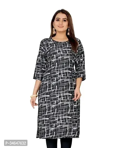 Stylish Black Printed Crepe Kurta For Women-thumb0