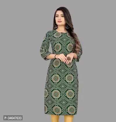 Stylish Green Printed Crepe Kurta For Women-thumb0