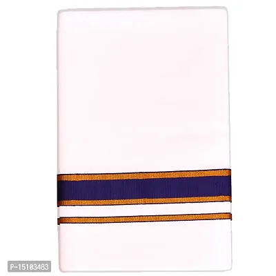 SSS NOVELTIES 100% Cotton White Dhoti With Colored Gold Jari Border For Men's, Size-2 meters (Dhotis)-thumb0