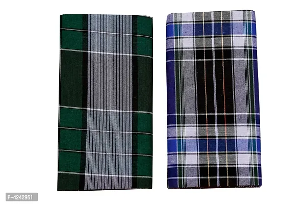 Multi Color Cotton Checks Lungi for Men's, Combo of 2, Size-2.25meters (Lungis)-thumb0