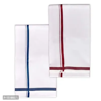 SSS NOVELTIES 100% White Dhoti With Colored Border For Men's, Size-2 meters (D Dhotis)-Pack of 2-thumb0