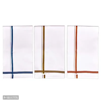 SSS NOVELTIES 100% White Dhoti With Colored Border For Men's, Size-2 meters (D Dhotis)-Pack of 3-thumb0