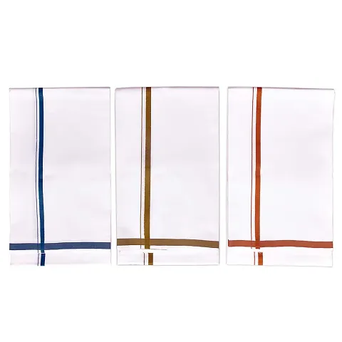 SSS 100% Cotton White Dhoti With Colored Border For Men's, Size-2 meters (Dhotis)-Pack of 3