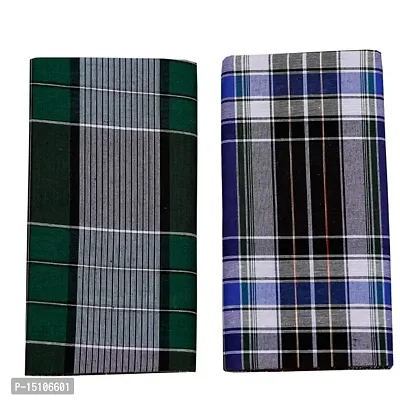 SSS NOVELTIES SSS Multi Color Cotton Checkered Lungi for Men's, Combo of 2, Size-2.25meters (Lungis)-thumb0
