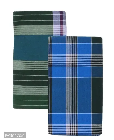 SSS NOVELTIES Men's Multicolour Cotton Checks Lungi (2.25 m) Combo of 2-thumb0
