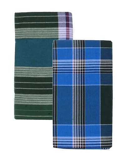 SSS Multi Color Cotton Checks Lungi for Men's, Combo of 2, Size-2.25meters (Lungis)