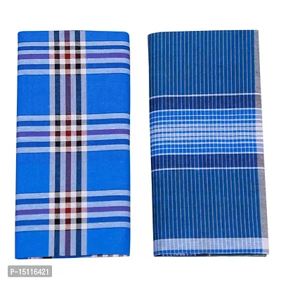 SSS NOVELTIES Multi Color Cotton Checkered Lungi for Men's, Combo of 2, Size-2.25meters (Lungis)-thumb0