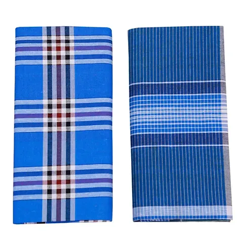 SSS Multi Color Cotton Checkered Lungi for Men's, Combo of 2, Size-2.25meters (Lungis)