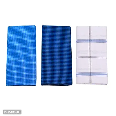 SSS NOVELTIES SSS Multi Color Cotton Checkered Lungi for Men's, Combo of 3, Size-2.25meters (Lungis)-thumb0