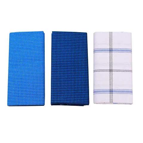 SSS Multi Color Cotton Checkered Lungi for Men's, Combo of 3, Size-2.25meters (Lungis)