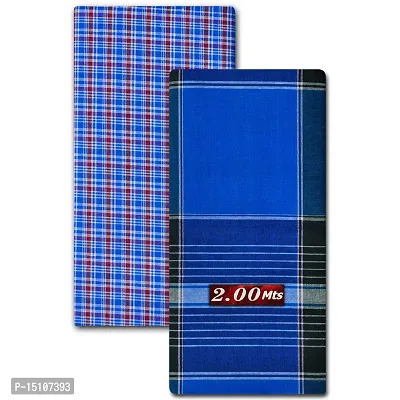 SSS Multi Color Cotton Checked Lungi for Men's, Combo of 2, Size-2meters (Lungis)-thumb0