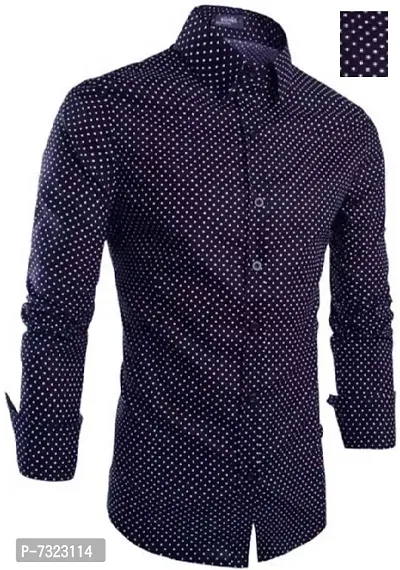 Trendy Cotton Navy Blue Polka Dot Print Casual Shirt For Men-thumb0