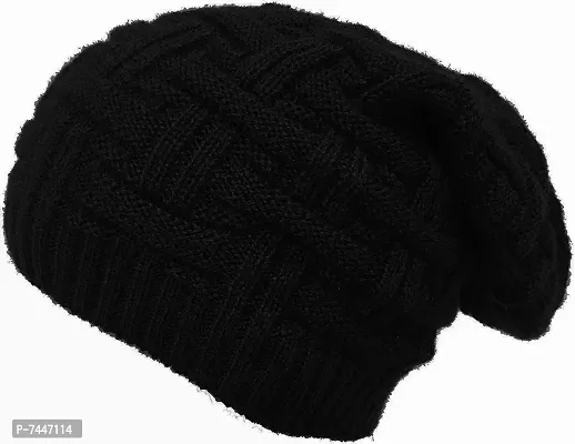 Elite Black Woolen Solid Beanie-thumb0