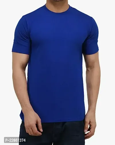 Elegant Blue Cotton Solid Round Neck Tees For Men-thumb0