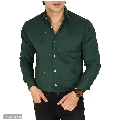 Noyes Fashion Men's Shirt Cotton Casual Stand Collar Plain Shirt | Full Sleeve Double Pocket Shirt | Regular Fit Printed Casual Shirt | (X-Large, Dark Green)