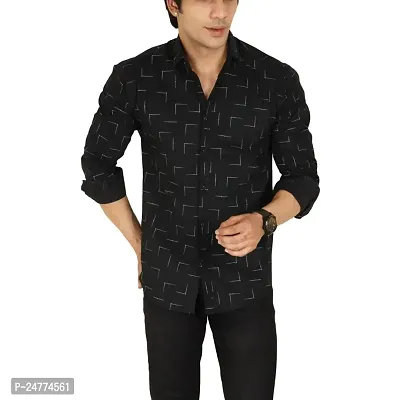 Noyes Fashion Men's Shirt Cotton Casual Stand Collar Plain Shirt | Full Sleeve Double Pocket Shirt | Regular Fit Printed Casual Shirt | (Medium, Black)-thumb0