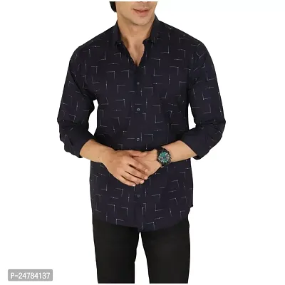 Noyes Fashion Men's Shirt Cotton Casual Stand Collar Plain Shirt | Full Sleeve Double Pocket Shirt | Regular Fit Printed Casual Shirt | (X-Large, Dark Blue)