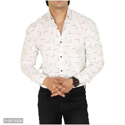 Noyes Fashion Men's Shirt Cotton Casual Stand Collar Plain Shirt | Full Sleeve Double Pocket Shirt | Regular Fit Printed Casual Shirt | (Large, White)