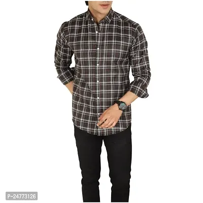 Noyes Fashion Men's Check Shirt Casual Cotton Shirt | Full Sleeve Shirt | Regular Fit Printed Casual Shirt | (Small, Brown)-thumb0