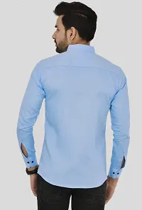 Noyes Fashion Men's Shirt Cotton Casual Stand Collar Plain Shirt | Full Sleeve Double Pocket Shirt (Large, Sky Blue)-thumb2