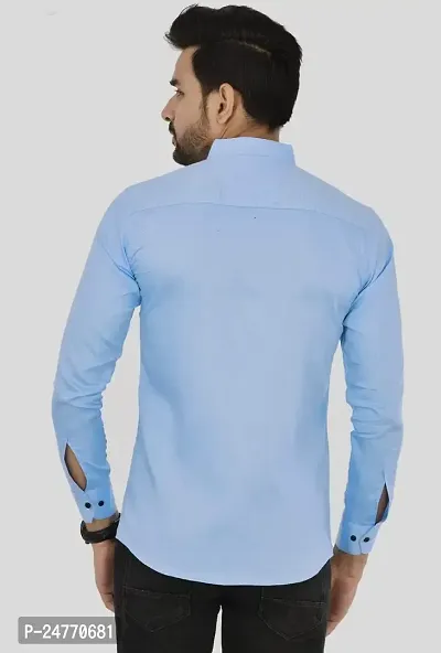Noyes Fashion Men's Shirt Cotton Casual Stand Collar Plain Shirt | Full Sleeve Double Pocket Shirt (Large, Sky Blue)-thumb3