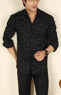 Noyes Fashion Men's Shirt Cotton Casual Stand Collar Plain Shirt | Full Sleeve Double Pocket Shirt | Regular Fit Printed Casual Shirt | (Medium, Black)-thumb1