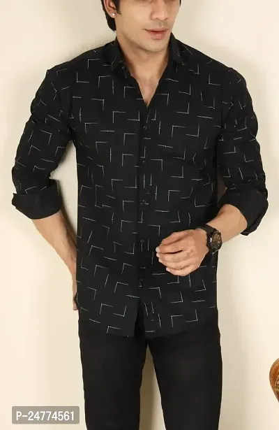 Noyes Fashion Men's Shirt Cotton Casual Stand Collar Plain Shirt | Full Sleeve Double Pocket Shirt | Regular Fit Printed Casual Shirt | (Medium, Black)-thumb2