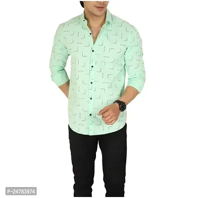 Noyes Fashion Men's Shirt Cotton Casual Stand Collar Plain Shirt | Full Sleeve Double Pocket Shirt | Regular Fit Printed Casual Shirt | (Medium, Green)